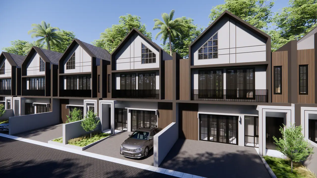 Deretan rumah dua lantai Tipe Bimasena, tampak serong